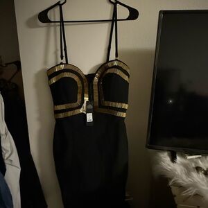 Fashion Nova Black and Gold Strapless Dress